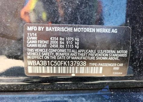 2015 BMW 320 I z USA, uszkodzony, nr VIN WBA3B1C50FK137938